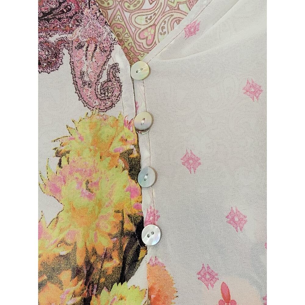 *ANTHROPOLOGIE* Fig & Flower Pink Paisley Floral Sheer Flowy Boho Blouse sz M - Picture 3 of 6
